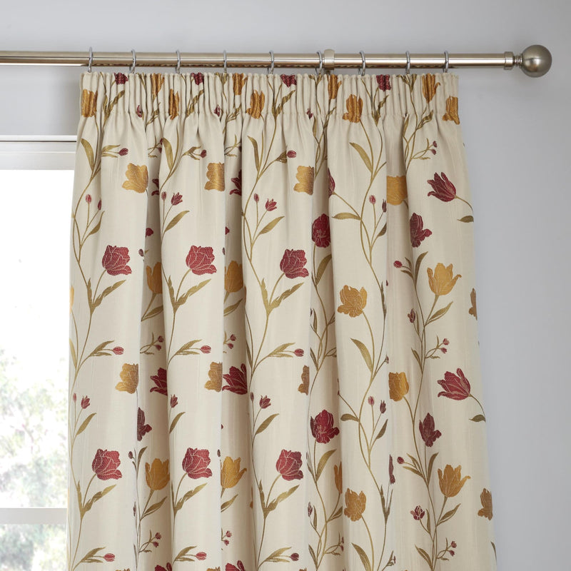 Juliette Natural/Red Readymade Pencil Pleat Curtains - 66" x 72"