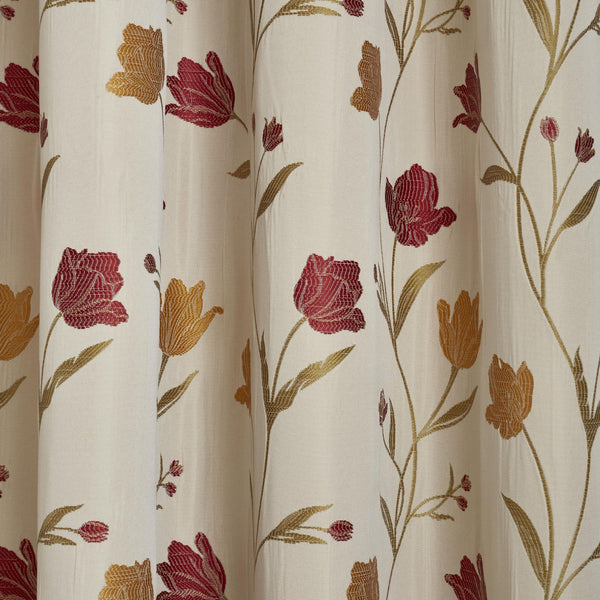 Juliette Natural/Red Readymade Pencil Pleat Curtains - 90" x 72"