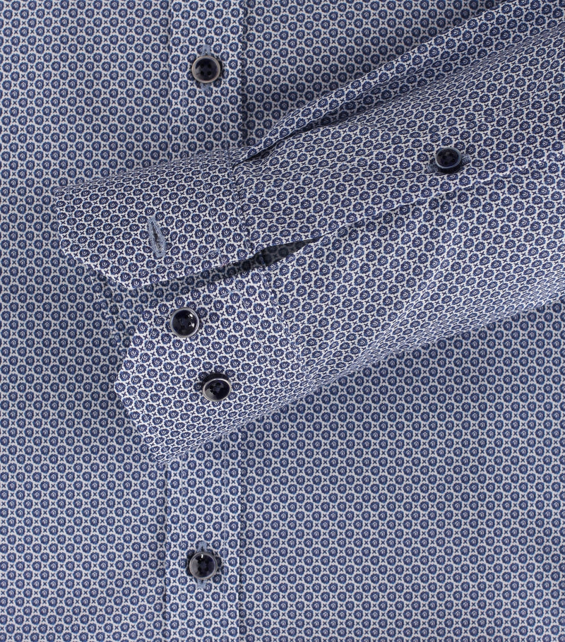 Long Sleeve Body Fit Print Shirt - Blue