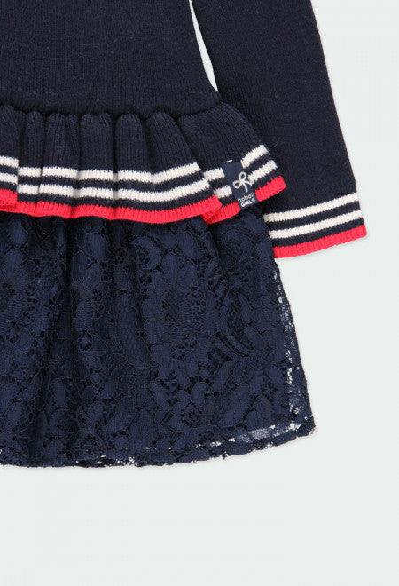 Knit Dress With Bow - Navy