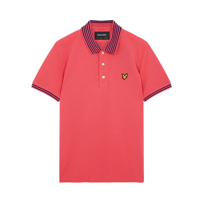 Striped Collar Polo - Electric Pink/navy