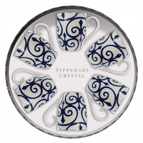 Tipperary Crystal Hat Box Set of 6 Mugs - Fleur De Lis