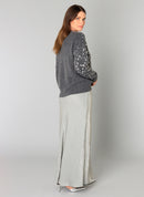 Braelyn Print Round Neck Jumper - Dark Grey Melange