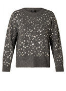Braelyn Print Round Neck Jumper - Dark Grey Melange