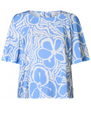 Ivanka Print Round Neck Shirt - Uniform Blue/off White