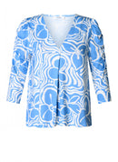 Inna V Neck Print Shirt - Uniform Blue/off White