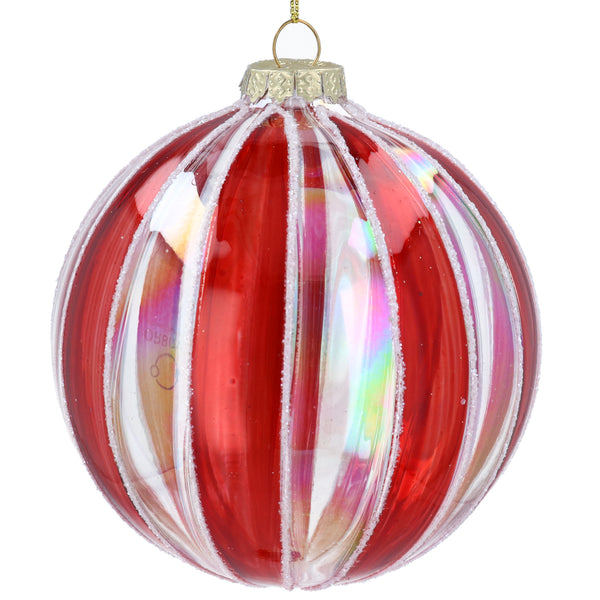 Clear Glass Ball Red Stripe & Glitter