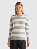 Round Neck Stripe Jumper - Grey