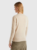 Shetland Wool Round Neck Jumper - Sand
