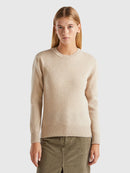 Shetland Wool Round Neck Jumper - Sand
