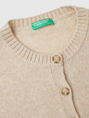 Melange Round Neck Wool Cardigan - Sand