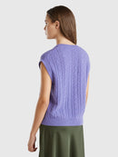 Sleeveless Cable V Neck Jumper - Purple