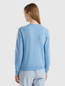 Crew Neck Sweater in Pure Merino Wool - Light Blue