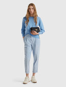 Crew Neck Sweater in Pure Merino Wool - Light Blue