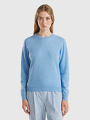 Crew Neck Sweater in Pure Merino Wool - Light Blue