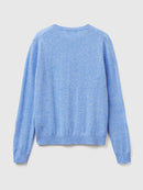 Crew Neck Cardigan in Pure Merino Wool - Light Blue