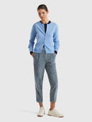 Crew Neck Cardigan in Pure Merino Wool - Light Blue