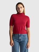 Cashmere Blend Polo Neck Jumper - Raspberry