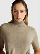 Cashmere Blend Polo Neck Jumper - Sand