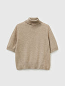 Cashmere Blend Polo Neck Jumper - Sand