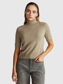 Cashmere Blend Polo Neck Jumper - Sand
