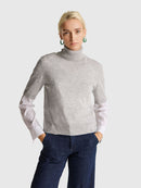 Cashmere Blend Polo Neck Jumper - Silver