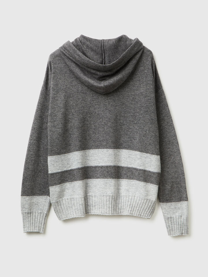 2 Tone Cashmere Blend Hoodie - Grey