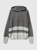 2 Tone Cashmere Blend Hoodie - Grey