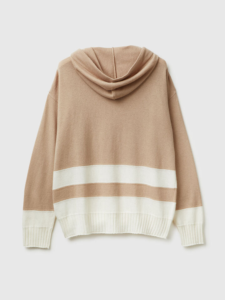 2 Tone Cashmere Blend Hoodie - Sand
