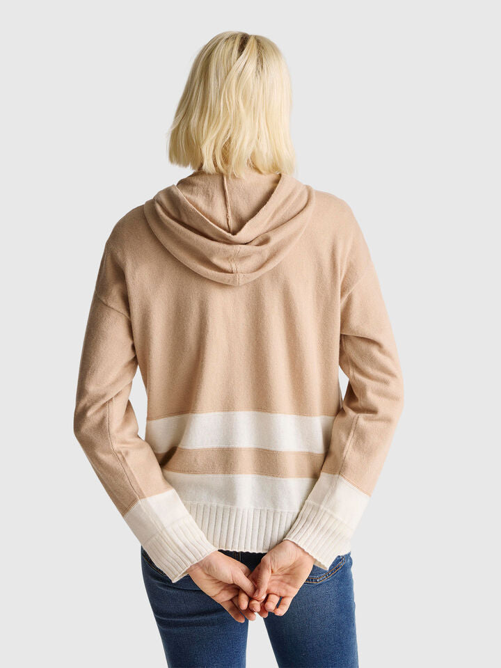 2 Tone Cashmere Blend Hoodie - Sand