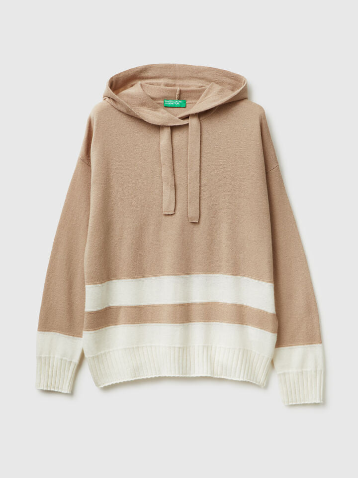 2 Tone Cashmere Blend Hoodie - Sand