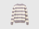 Round Neck Stripe Jumper - Grey/cream