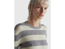 Round Neck Stripe Jumper - Grey/cream