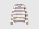 Round Neck Stripe Jumper - Grey/cream