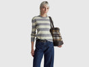 Round Neck Stripe Jumper - Grey/cream