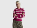 Round Neck Stripe Jumper - Magenta/pink