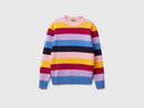 Round Neck Stripe Jumper - Blue/magenta
