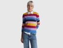 Round Neck Stripe Jumper - Blue/magenta