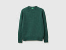 Shetland Wool Round Neck Jumper - Dark Green