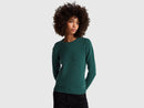 Shetland Wool Round Neck Jumper - Dark Green