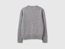 Shetland Round Neck Wool Cardigan - Grey