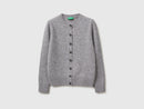 Shetland Round Neck Wool Cardigan - Grey