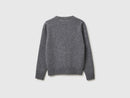 Shetland Round Neck Wool Cardigan - Dark Grey