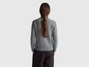 Shetland Round Neck Wool Cardigan - Dark Grey