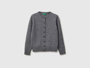 Shetland Round Neck Wool Cardigan - Dark Grey