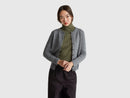 Shetland Round Neck Wool Cardigan - Dark Grey