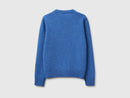 Melange Round Neck Wool Cardigan - Light Blue