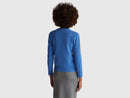 Melange Round Neck Wool Cardigan - Light Blue