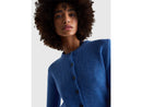 Melange Round Neck Wool Cardigan - Light Blue