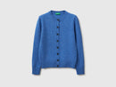 Melange Round Neck Wool Cardigan - Light Blue